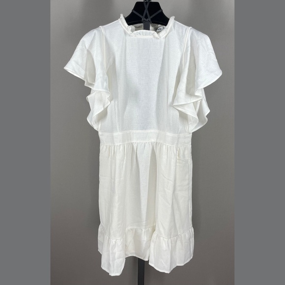 Express Dresses & Skirts - NEW Express Ladygang Dress Womens 10 white ruffle sheath preppy classic